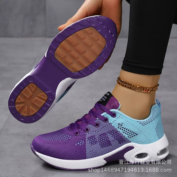 New Cross-Border Casual Mesh Breathable Non-Slip Patch Sports Women's Shoes Air-Cushioned Shoes Lightweight Lace-Up Running Thick-Soled Shoes