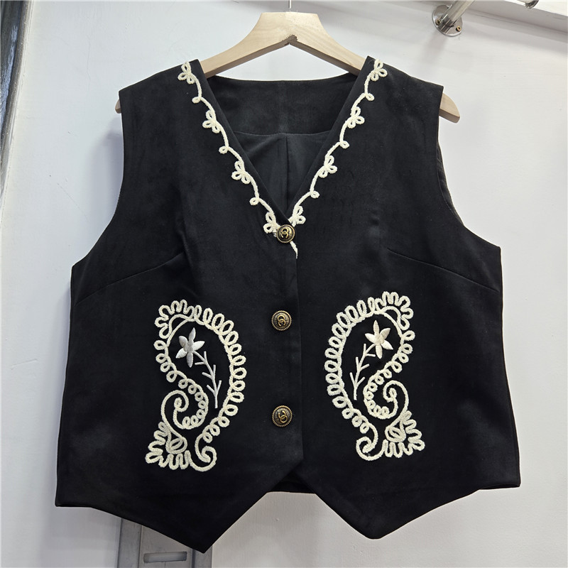 Retro estilo nacional sin mangas chaleco de mujer 2025 otoño nuevo cuello en V bordado suelto delgado chic cardigán superior image 3