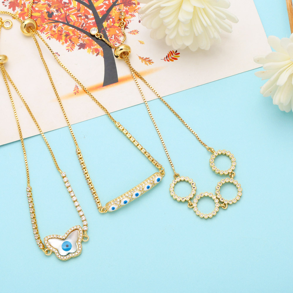 Fashion Round Butterfly Copper Plating Inlay Zircon Bracelets 1 Piece