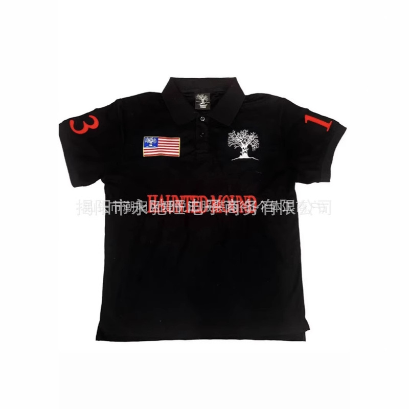 Men's Polo Shirt Fully Embroidered American Retro Short-Sleeved Lapel Sports Shirt Casual Loose T-Shirt Versatile Hot Style