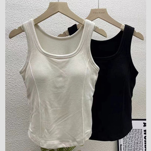 Demi-season base solid color tie with a round collar, universal top with cups, keep warm tank top, vest, city style