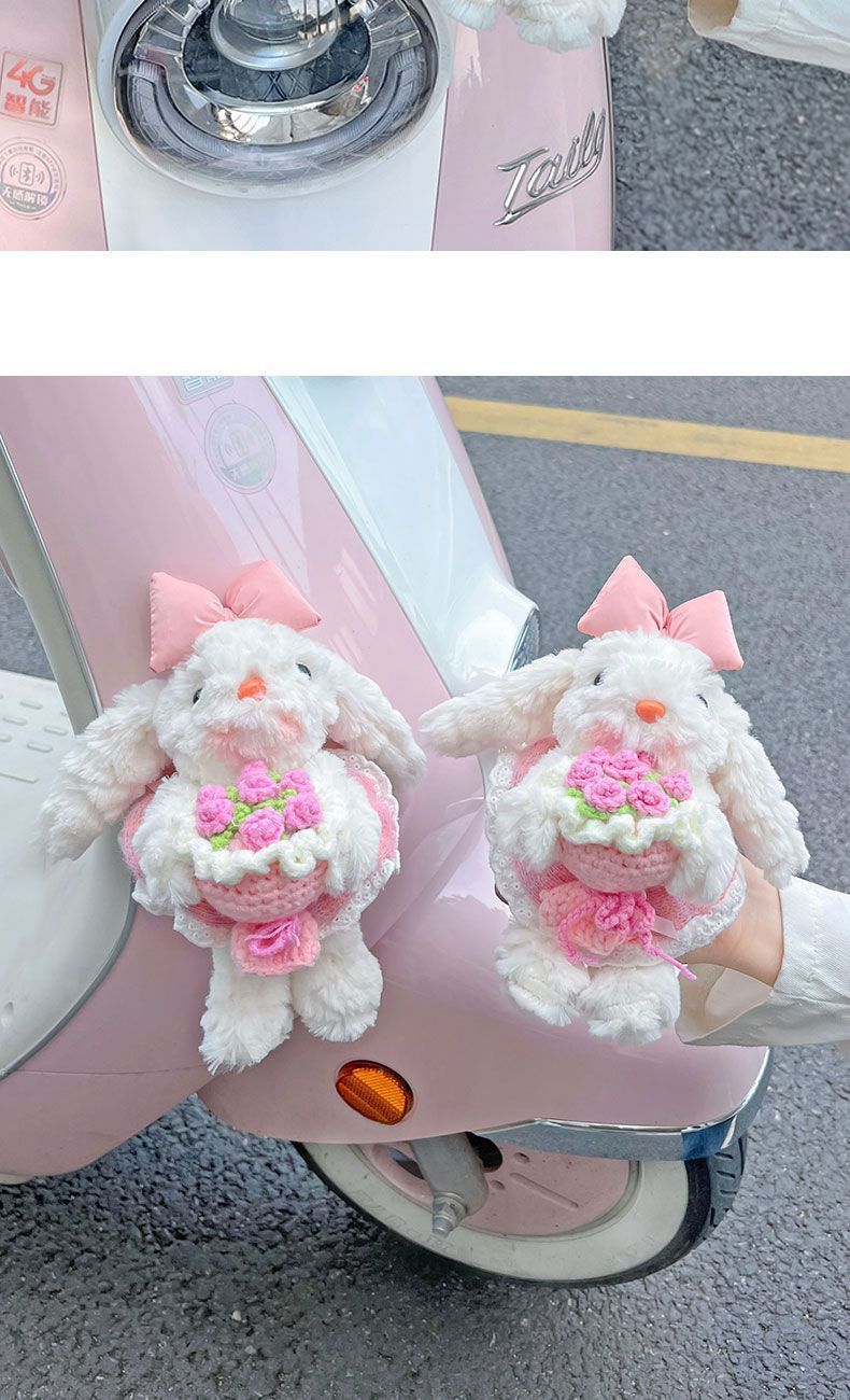 Electric Vehicle Decorative Trinkets, Cute Plush Bunny, Motorcycle and Electric Bike Front and Rear Hanging Ornaments Accessories