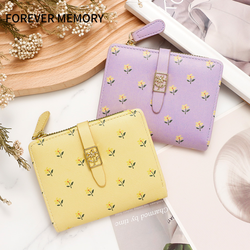 Nuevas bolsas cortas de dama impresión dulce de alta calidad dos plegables billetera cremallera bolsas de cambio bolsas de tarjetas comercio exterior al por mayor