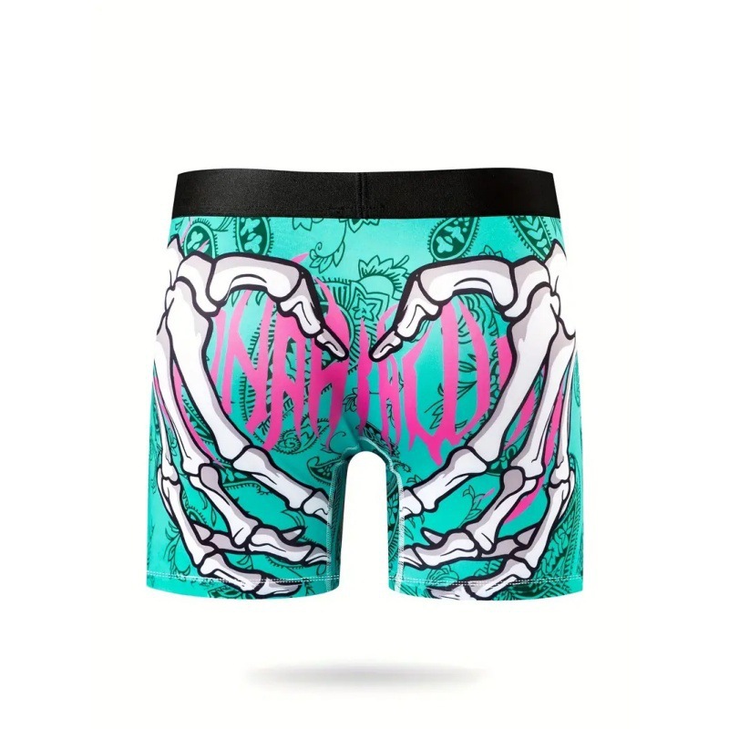 Ropa interior de longitud media de ángulo plano delgado de cintura media sexy para hombres Venta caliente Esqueleto que lema Graffiti Impresión 3D