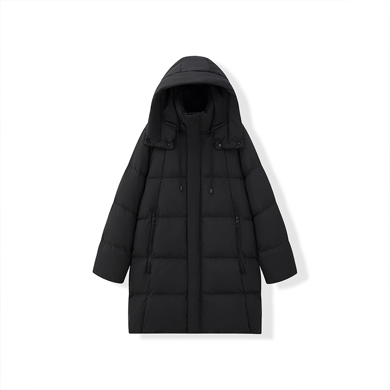 2025 chaqueta de pluma de oro negro con chaqueta de invierno con capuchón blanco grueso y cálido