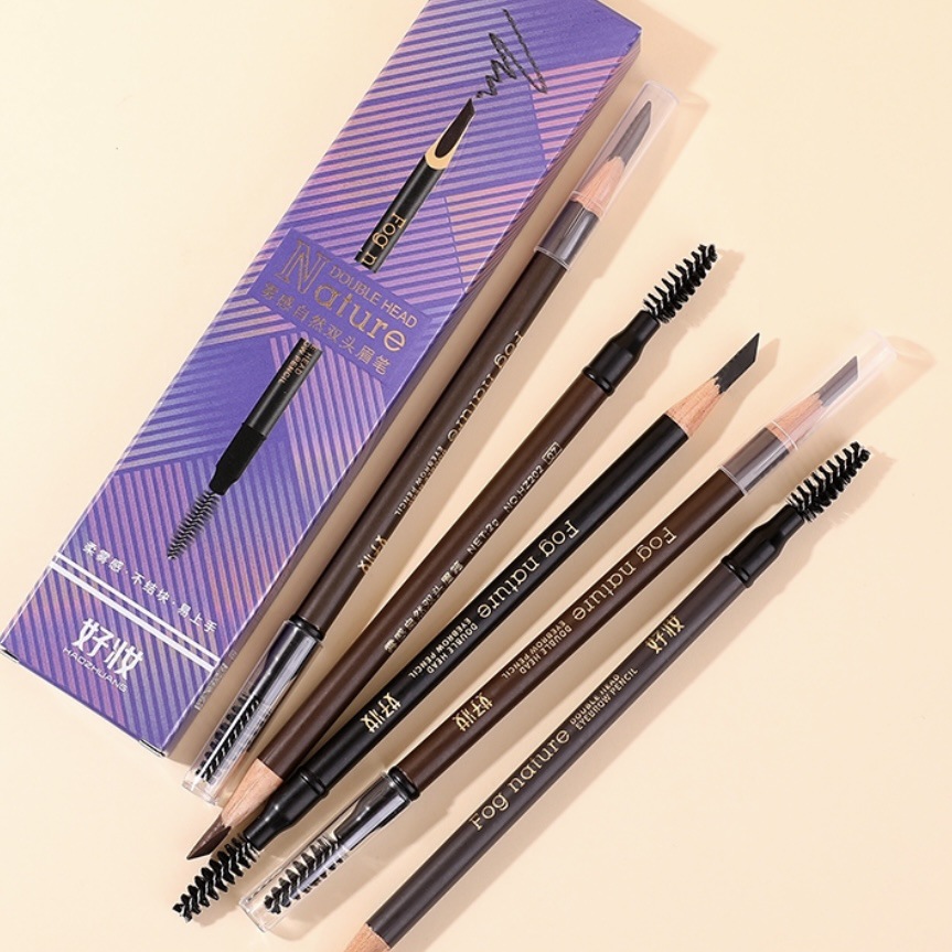 Sensación de niebla natural de doble cabeza lápiz de cejas maquillaje color machete lápiz de cejas raíz clara pluma de maquillaje impermeable al por mayor