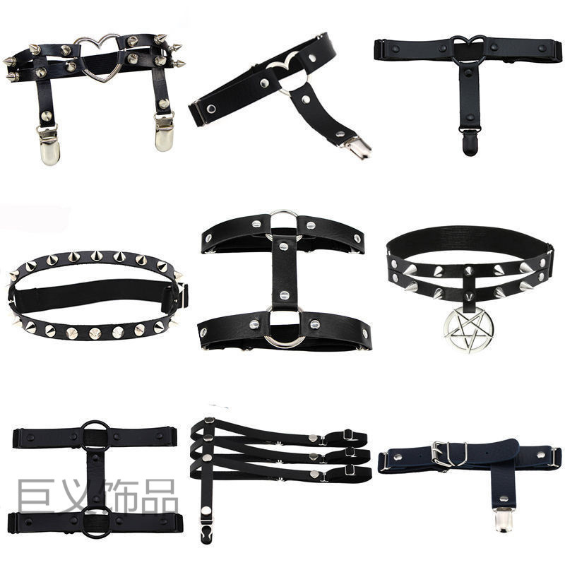 Punk leather, European and American style, Harajuku anime, Yabi culture, bat-leg ring, street photography, garter belt, street dance, leather garter belt Punk leather, European and American style, Harajuku anime, Yabi culture, bat-leg ring, street photography, garter belt, street dance, leather garter belt
