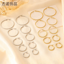 不锈钢素圈耳环女INS轻奢高级感夸张大圆形耳扣线圈耳饰简约耳圈