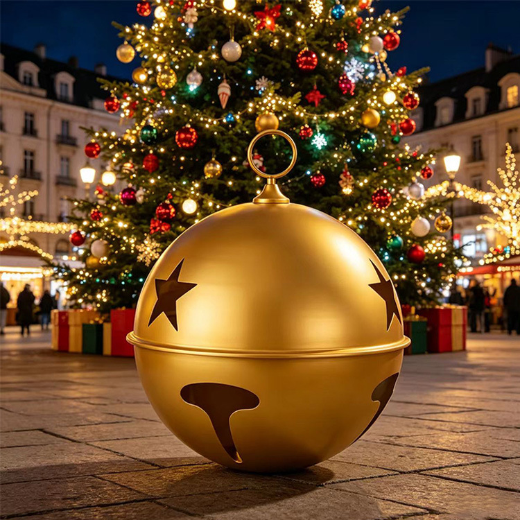 Nuevos productos transfronterizos campanas de Navidad hierro forjado gran campanas redondas decoración campanas de cinco estrellas plata rojo oro decoración de Navidad
