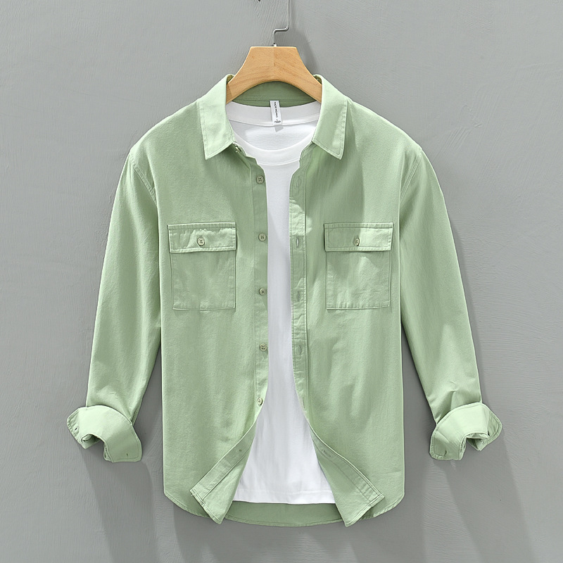 C017 Spring and Autumn New Workwear Casual Solid Color Pure Cotton Men's Youth Urban Fashionable Handsome Long-Sleeve Shirt