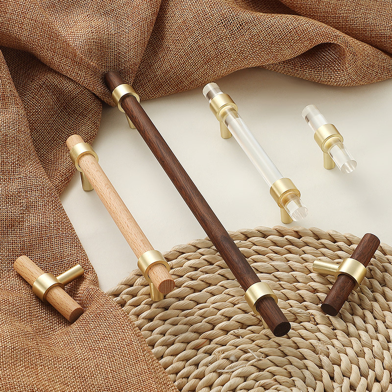 亞克力長條櫃門拉手現代簡約櫥櫃金色透明水晶抽屜衣櫃輕奢門把手