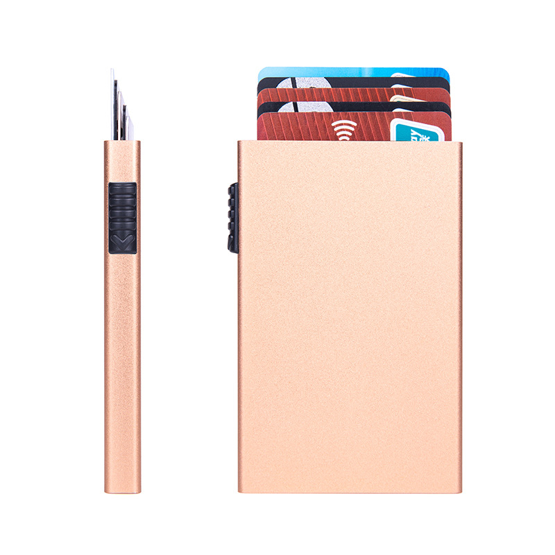 Desgaussing de fábrica caja de tarjeta bancaria bolsa de tarjeta de metal automático pop-up Tarjeta de tarjeta antirrobo bolsa de aleación de aluminio