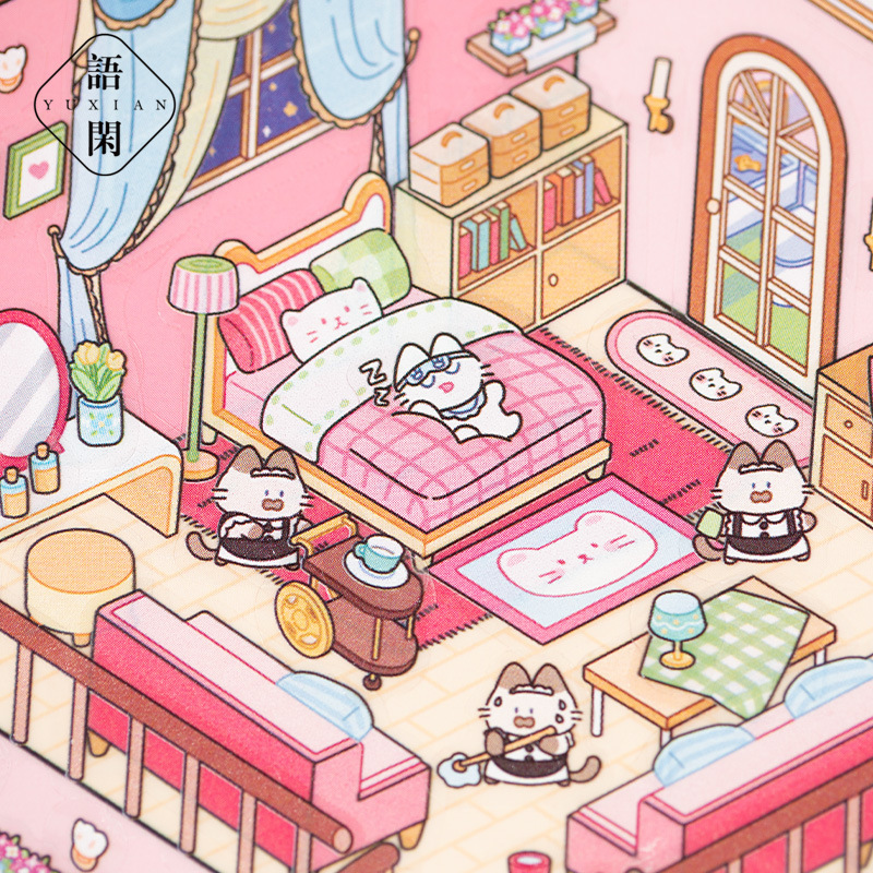 Inglés lenguaje ocio tres capas estereoscópico miniatura paisajismo pegatinas fantasía mundo 3D estereoscópico cabaña estudiantes collage interesante