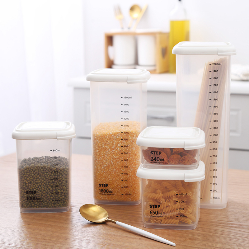 La cocina importada de Corea de Corea a prueba de humedad, caja de almacenamiento de alimentos de plástico, granos, frutas secas, galletas, tanques de almacenamiento.