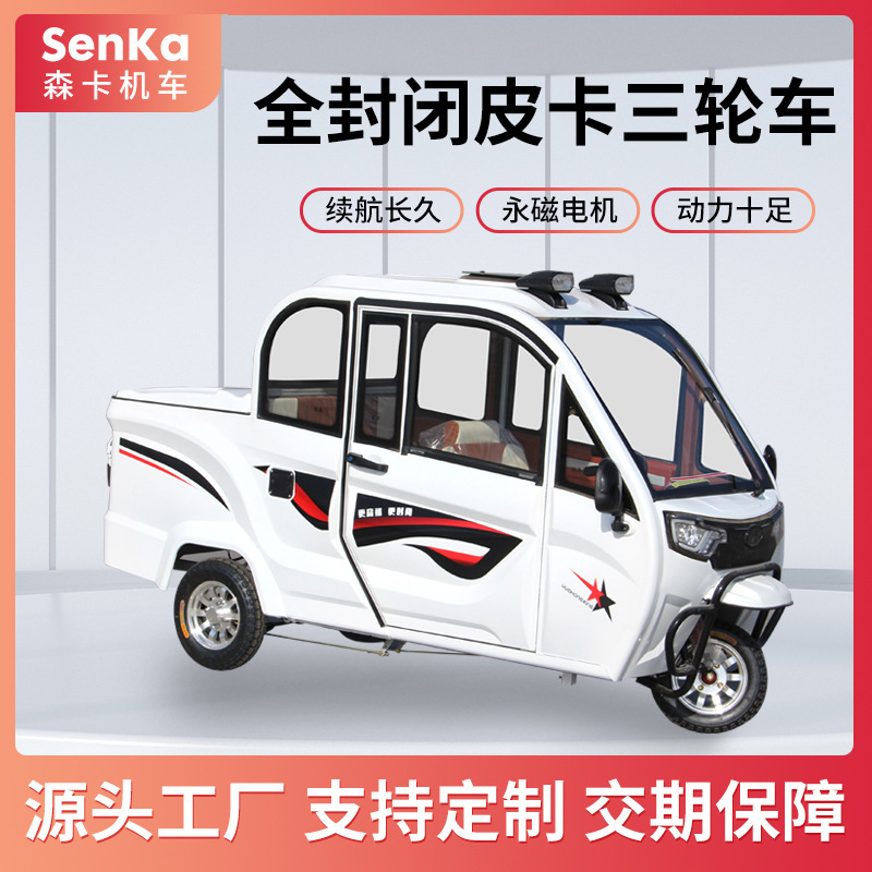 Fully Enclosed Electric Tricycle for Home Use, Small Size for Picking up and Dropping Off Children, with a Canopy for Carrying Goods, Electric Battery-Powered Vehicle with Three Wheels