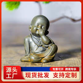 新中式禅意小和尚小沙弥家居桌面小摆件复古作旧工艺品佛像装饰品