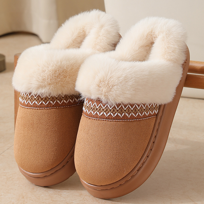 Nuevo otoño y invierno de encaje estilo nacional de moda zapatillas de algodón para hombres y mujeres parejas interior calentamiento confortable zapatillas de algodón al por mayor
