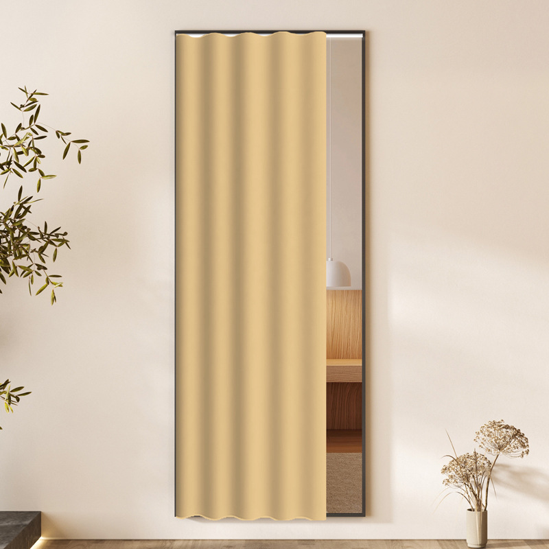 Full-Length Floor-To-Ceiling Dressing Mirror Curtain Mirror Glass Door Velcro Dust-Proof Curtain Blocking Curtain Without Punching Slide Rail Type