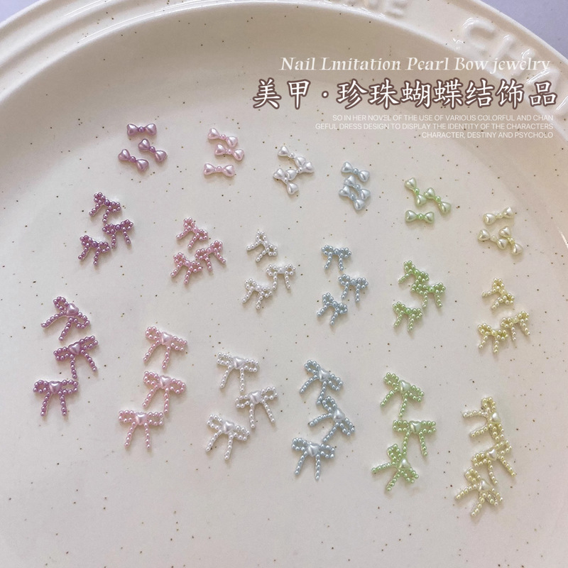 新款芭蕾风珍珠蝴蝶结饰品镶钻珍珠飘带百搭法式立体彩色领结|undefined