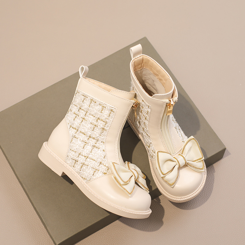 Gyerekcipők, téli, új stílusú, bársonyos, gyerek csizma, kislány rövid csizma, divatos, masnis bőr csizma_voghion.com