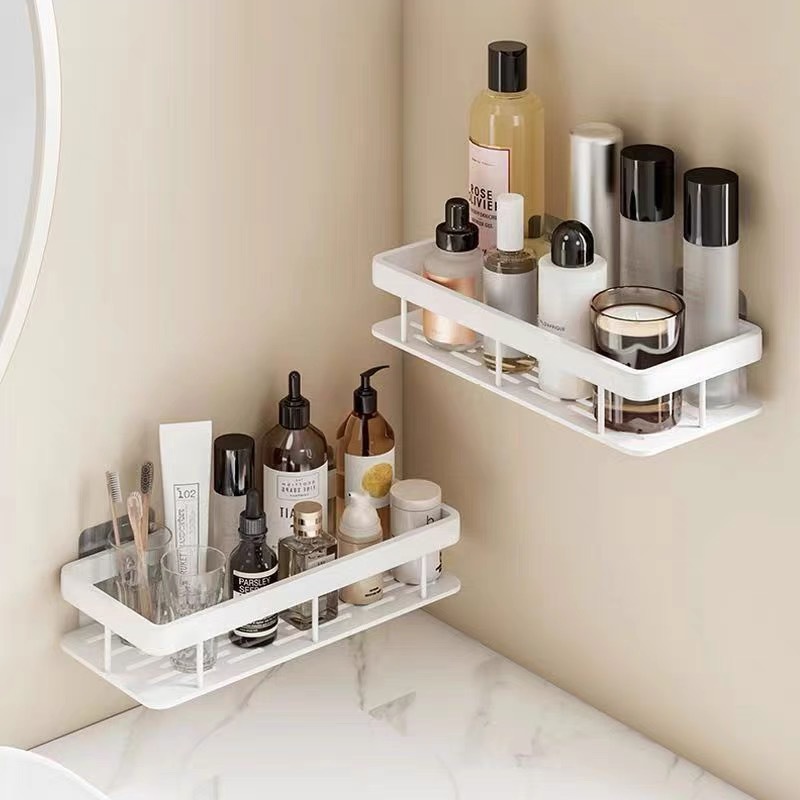 Estante de almacenamiento para baño, organizador de pared para lavabo y inodoro, sin taladro, de aleación de aluminio, sin clavos.