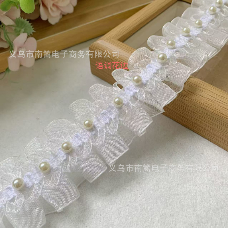 4cm Beaded Pearl Pleated White Lace Clothing Neckline DIY Cuffs Skirt Curtain Lace Accessories Wedding Dress