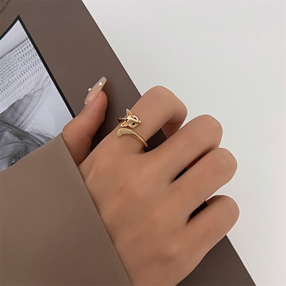 Open Ring Classification Adjustable Ring Size Ins Style Cute Fox Copper Plating Inlay Zircon Open Ring
