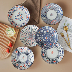 8-inch retro Japanese-style underglaze ceramic plate Internet celebrity tableware microwaveable household practical soup plate meal plate