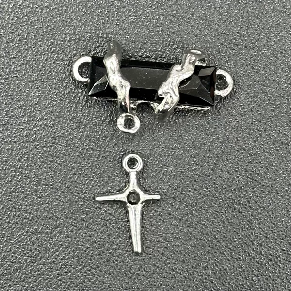 New Alloy Black Diamond Double Cross Pendant with Diamonds DIY Pendant Star and Moon Bracelet Necklace Jewelry Crystal Accessories