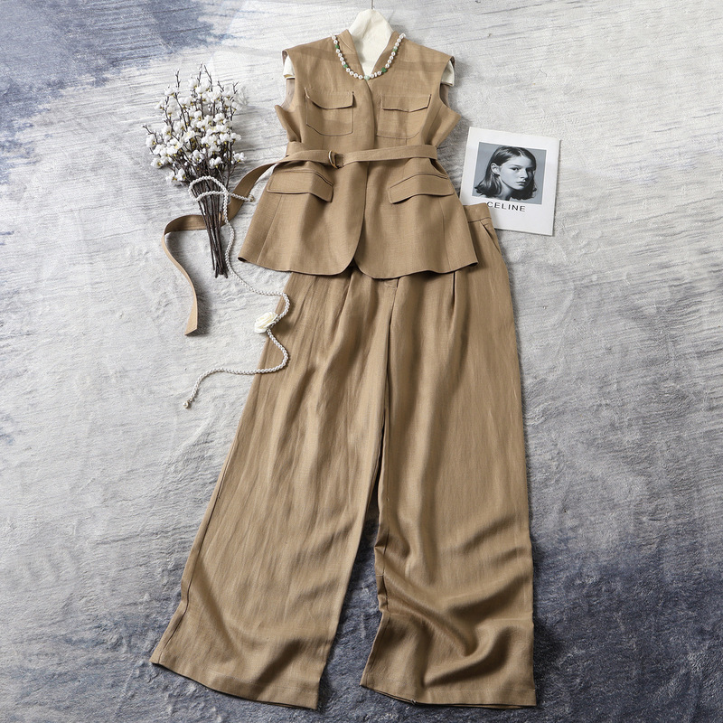 Same Style as the Store: Nanyou Women's Linen Sleeveless Vest and Suit Set, Fashionable Slim-Fit Loose Wide-Leg Pants Two-Piece Set Same Style as the Store: Nanyou Women's Linen Sleeveless Vest and Suit Set, Fashionable Slim-Fit Loose Wide-Leg Pants Two-Piece Set