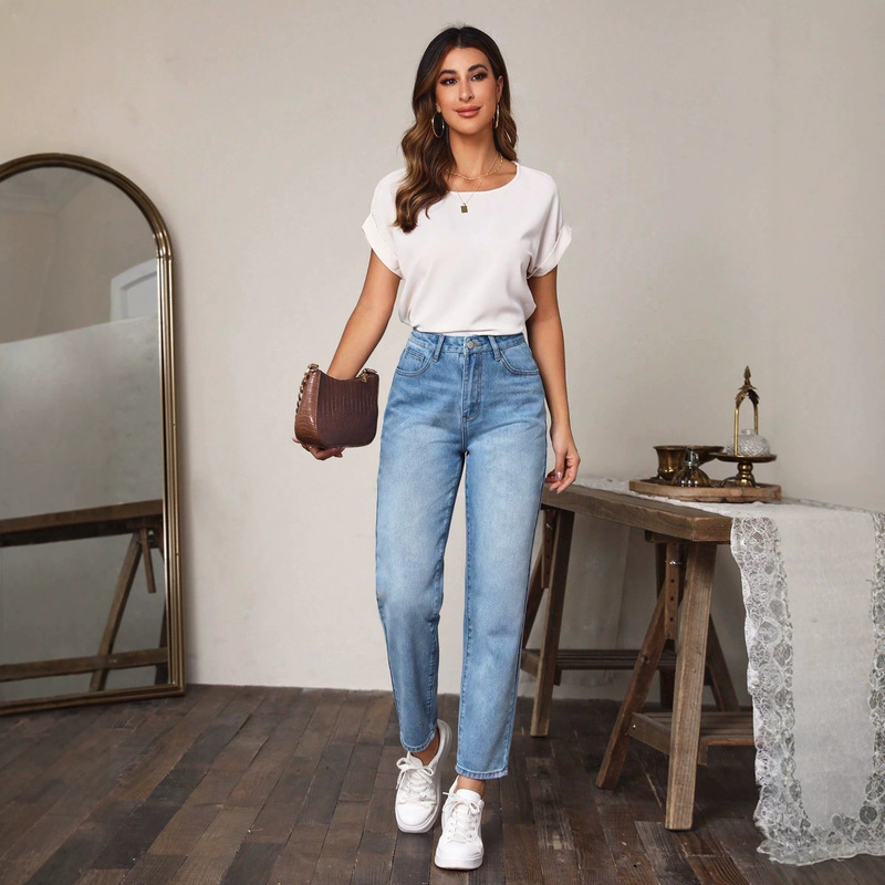 Amazon 2026 Street Style Women's Simple Trendy Blue Slim-Fit Skinny Jeans Fashionable American Versatile Denim Pants Amazon 2026 Street Style Women's Simple Trendy Blue Slim-Fit Skinny Jeans Fashionable American Versatile Denim Pants