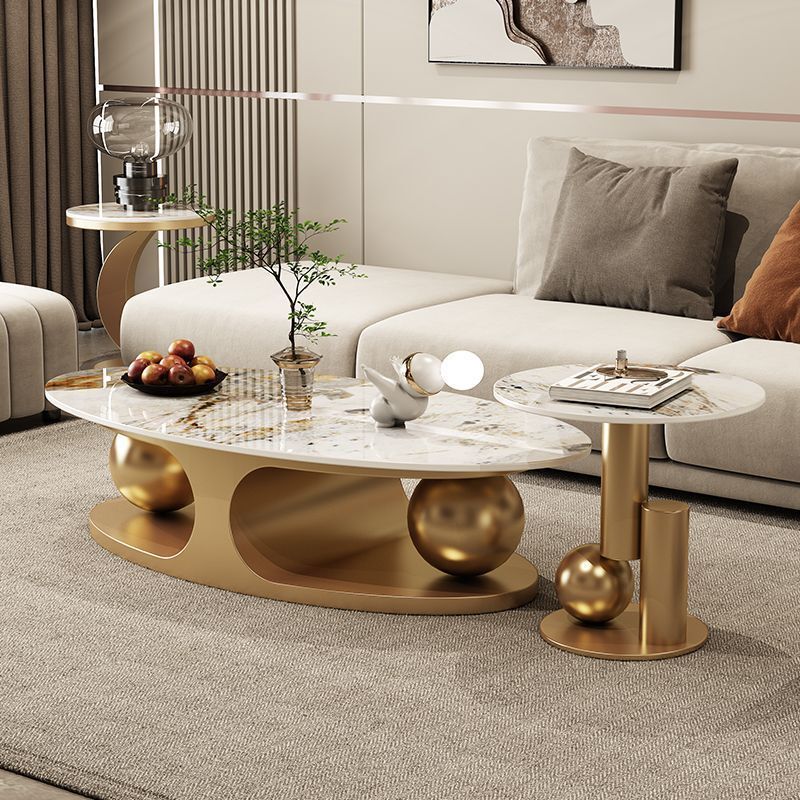 Italian Minimalist Glossy Slate Oval Coffee Table Light Luxury Simple Home Double Ball Coffee Table Side Table Combination Internet Celebrity Italian Minimalist Glossy Slate Oval Coffee Table Light Luxury Simple Home Double Ball Coffee Table Side Table Combination Internet Celebrity