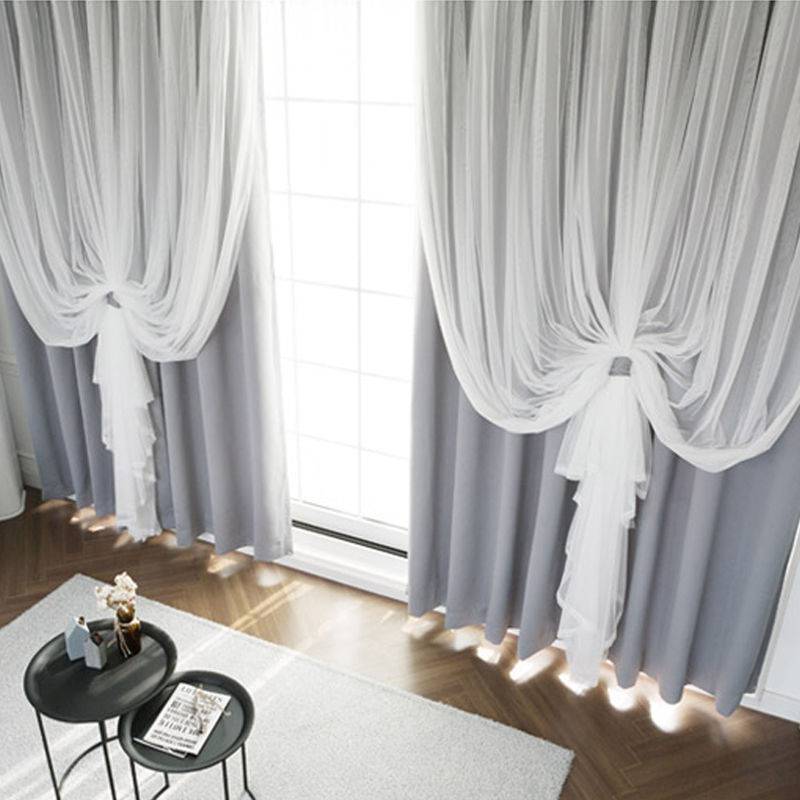 双层窗帘成品公主风客厅卧室全遮光网红镂空星星窗帘布免打孔|ru