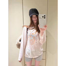 OURLIK美式斑点狗圆领防晒衣夏季宽松显瘦松弛感百搭休闲上衣