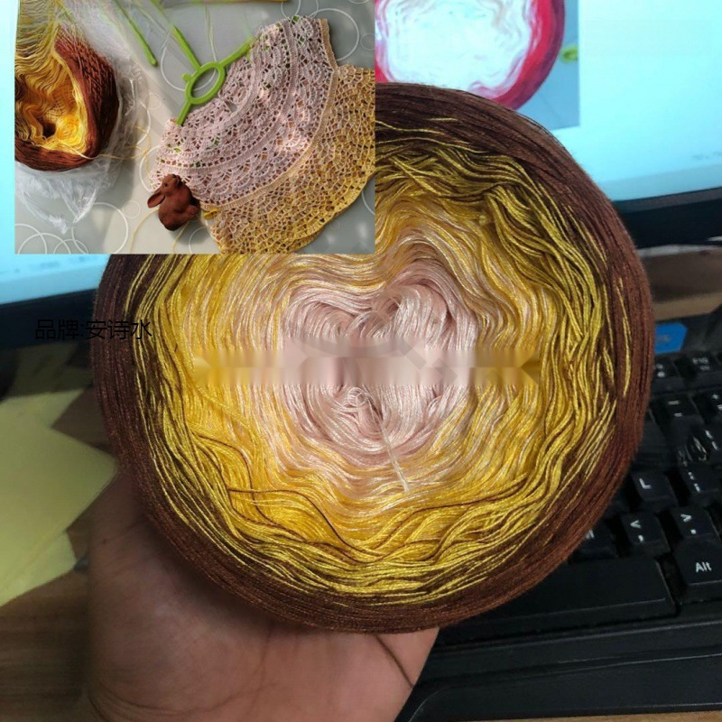 A有机蕾丝绵混股妖精线手绕蛋糕线渐变长段染春夏披肩围巾毛衣线