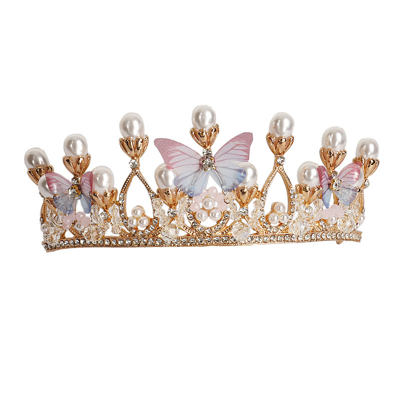 Children's Crown Headwear Korean Necklace Three-Piece Set Pearl Super Fairy Headband Catwalk Performance Host Princess Jewelry