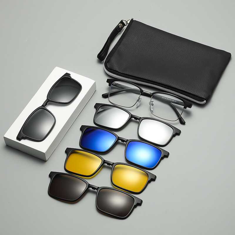 新款TR90五合一磁吸套镜男方框可换片偏光太阳镜磁铁墨镜可配近视