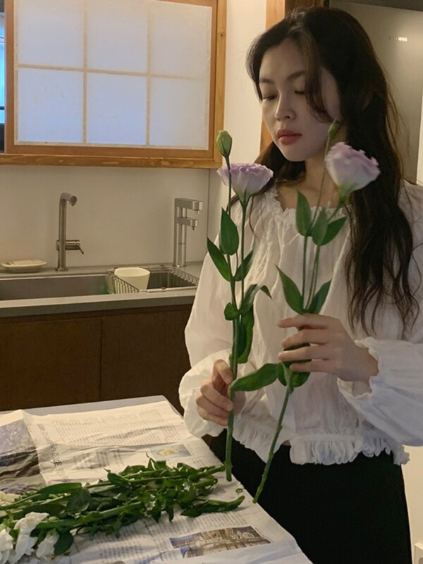 法式小众短款衬衣ins上衣女长袖减龄宽松皱褶娃娃衫早春外套衬衫|undefined