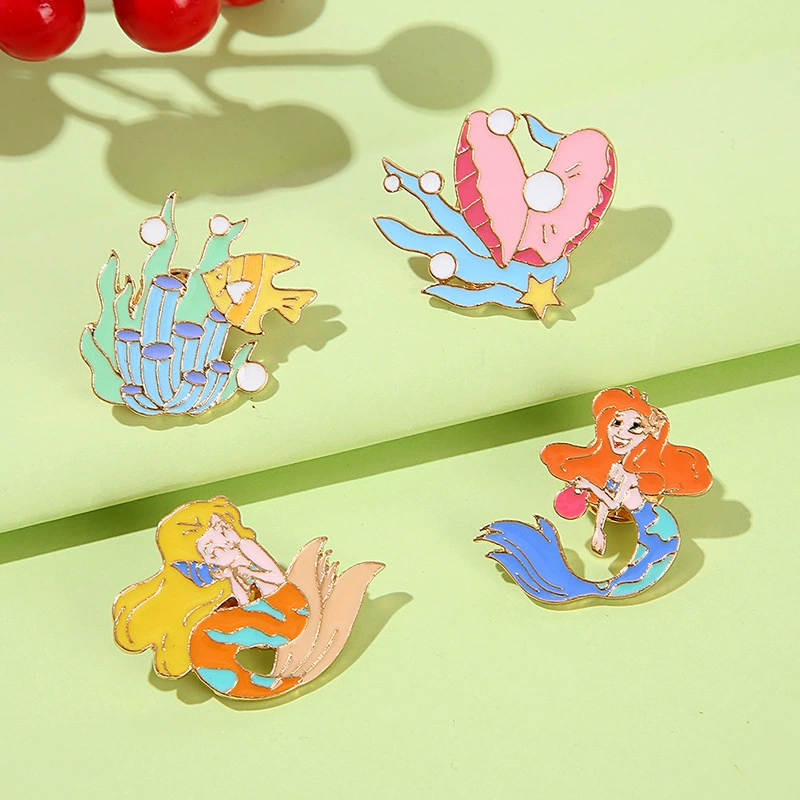 Металлический значок из мультфильма «Подводный мир», брошь из жемчужного сплава в форме ракушки русалки, креативный кулон, аксессуары для женщин