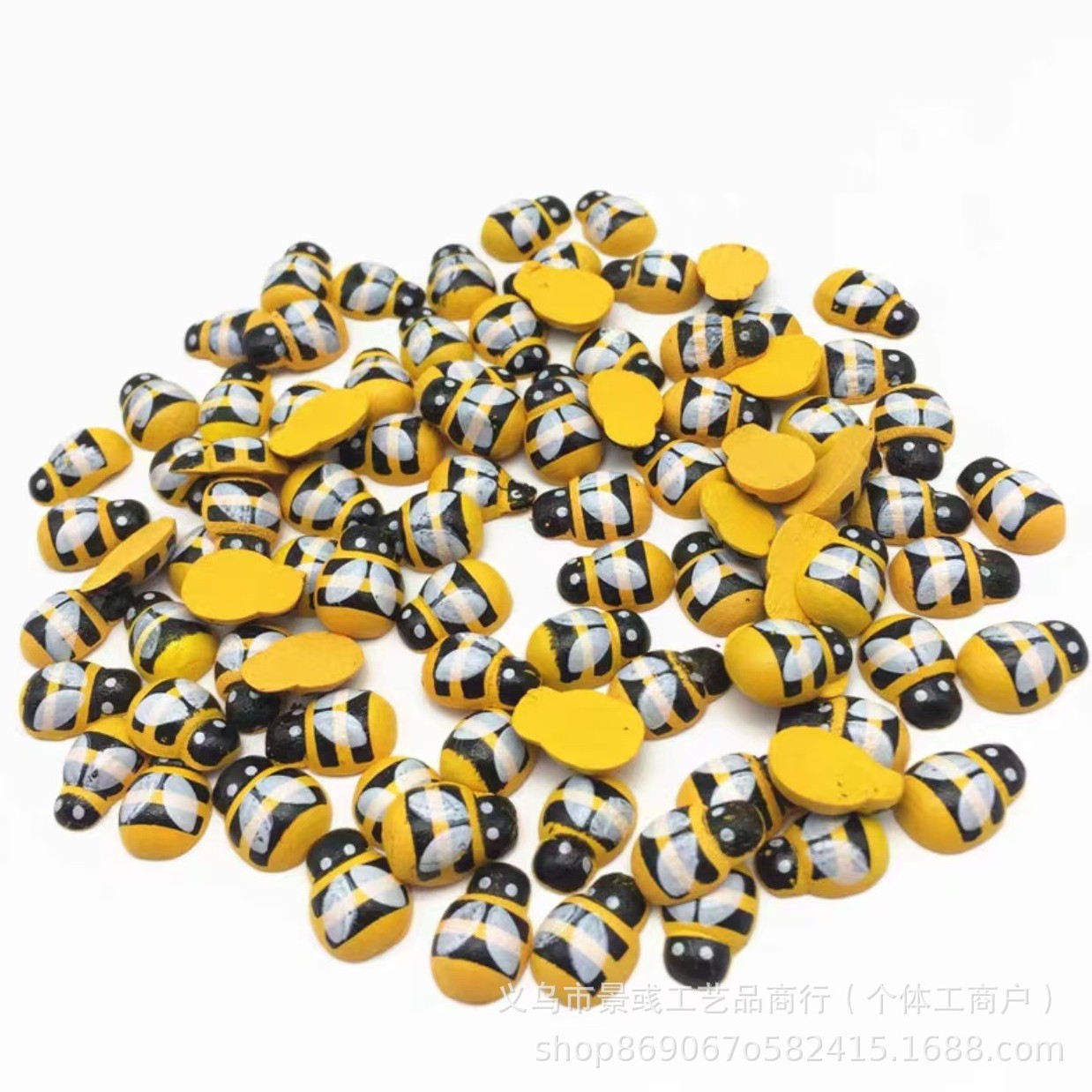 七星瓢虫木质卡通小蜜蜂工艺品盆景装饰小蜜蜂带背面自粘片DIY