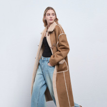 新款牛角扣麂皮绒皮毛一体羊羔毛毛外套女秋冬中长款加厚大衣皮衣