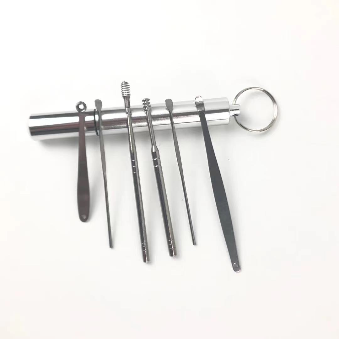 Juego de 6 piezas de earpick de acero inoxidable giratorio earpick traje imprimible logo earpick 6-piece Set