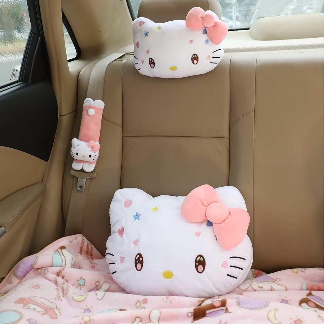 만화 귀여운 소녀 심장 자동차 머리 받침 자동차 베개 에어컨 담요 2 대 1 쿠션 목 베개 안전 벨트 커버