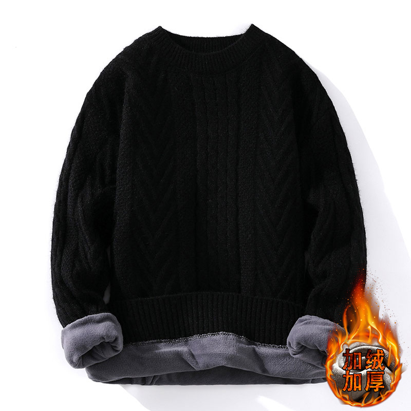 包郵便高品質セーター男性秋冬新型ベルベット保温ニット青年シンプル2023