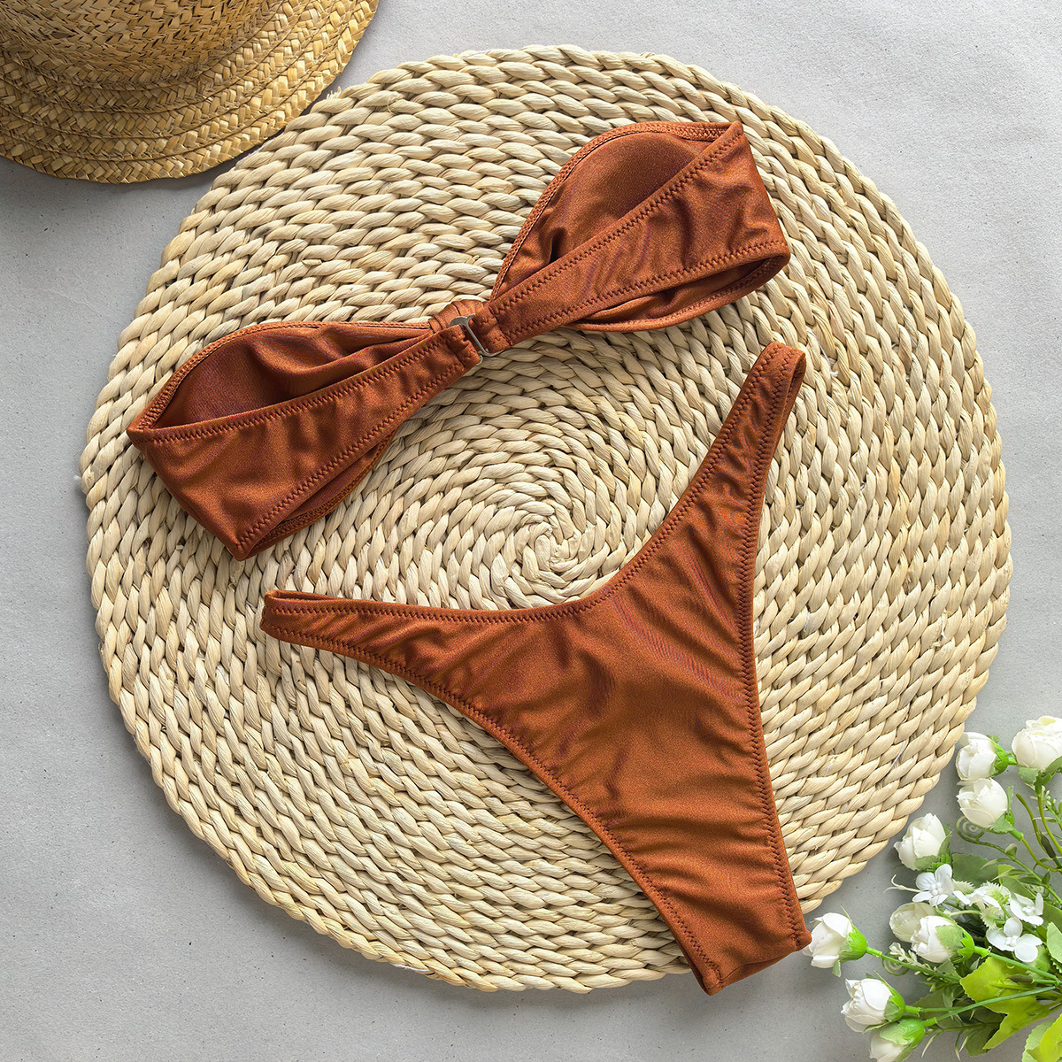 100g Weight Sexy Feel Of Sensation Briefs Panties Style Nylon Fabric Type 2 Pieces Set Quantity Swimming Pool, Beach Occasion Solid Color Pattern Demi Cup Bra Cup Women's Gender Women's Solid Color 2 Pieces Set Bikinis Swimwear 4