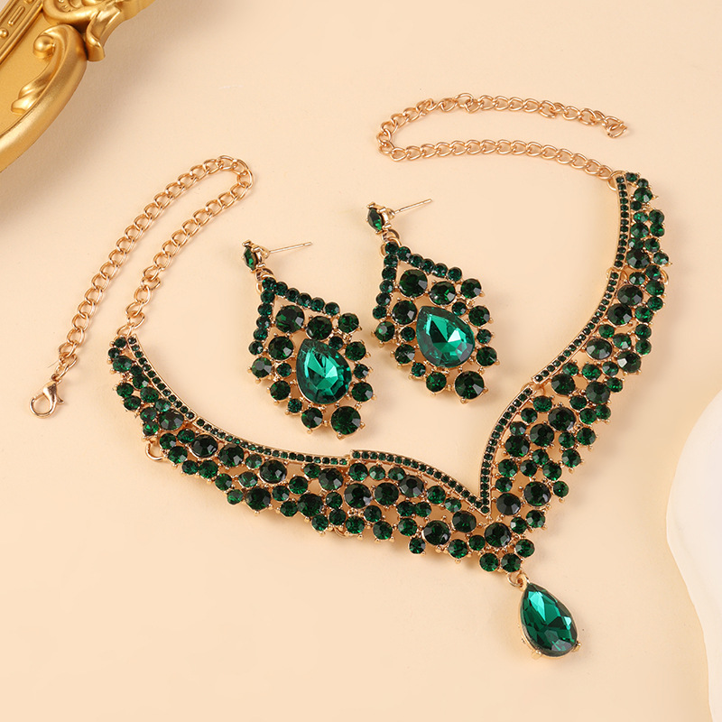 Conjunto de joyería de diamante transfronterizo, collar europeo y americano, pendientes de dos piezas, joyería de diamante de lujo de alto nivel.