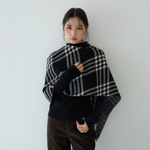 【欧凡】复古格纹披肩+半高领打底毛衣女新款高级感两件套装11120