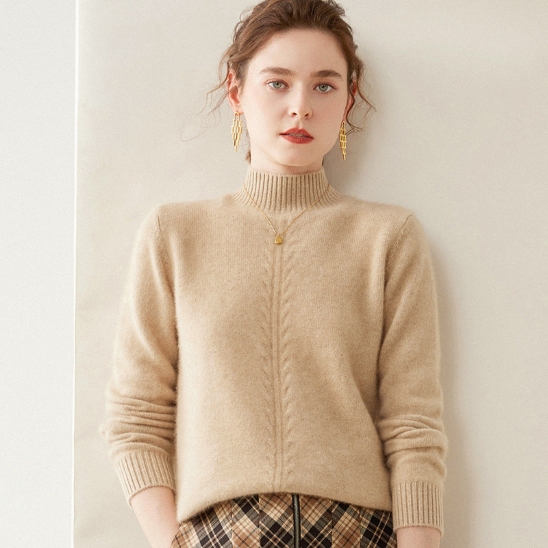 Ordos City Half-Turtleneck Cashmere Sweater for Women, 100% Pure Cashmere, Thick Versatile Knit Base Sweater for Layering