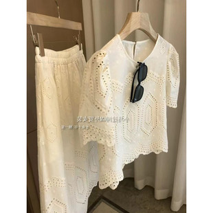 Ys8 Is Really Beautiful~ Very Gentle! ! French Heavy-Duty Cut Out Embroidered Elegant Shirt + Elastic Waist Half Body