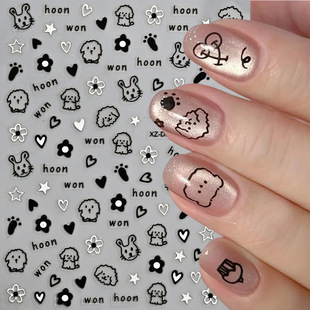 New Cartoon Pet Nail Art Sticker Black Line Puppy Cat Cute Nail Sticker Adhesive Self-adhesive Nail Art Sticker